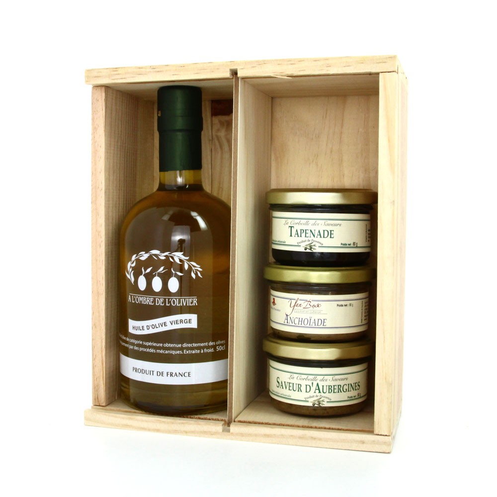 Coffret cadeau gourmet - huile d'olive et tapenades