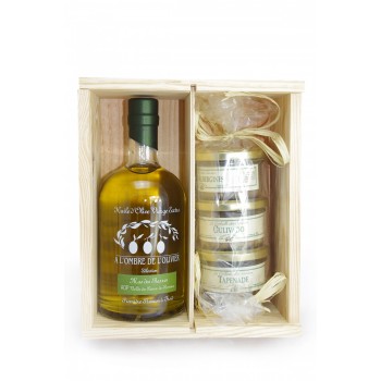 Coffret huile d'olive (fruité ver) et trois tapenades - Huiles d'olive